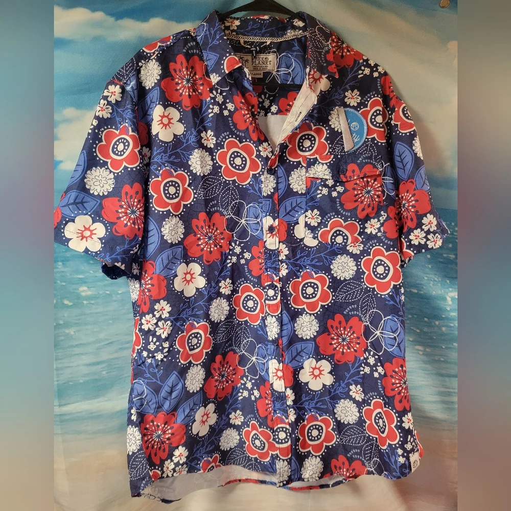 Free Planet Surf‎ NWOT 2PC Floral Blue and Red Men's Short & Shirt Set